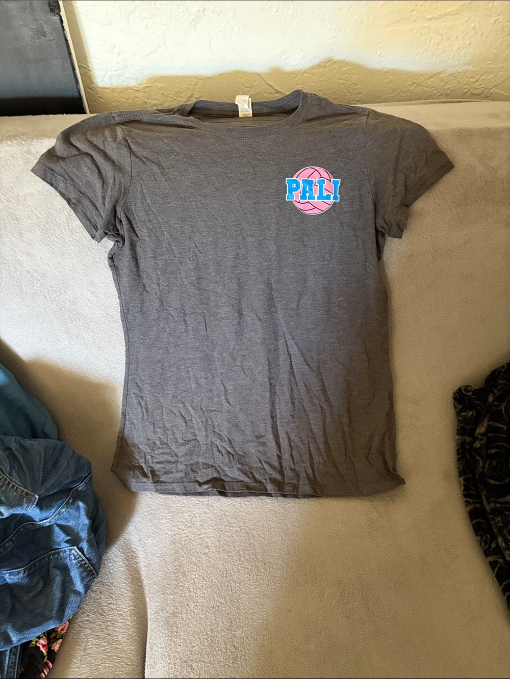 District Youth Gray Tee with Pink & Blue Pali Graphic